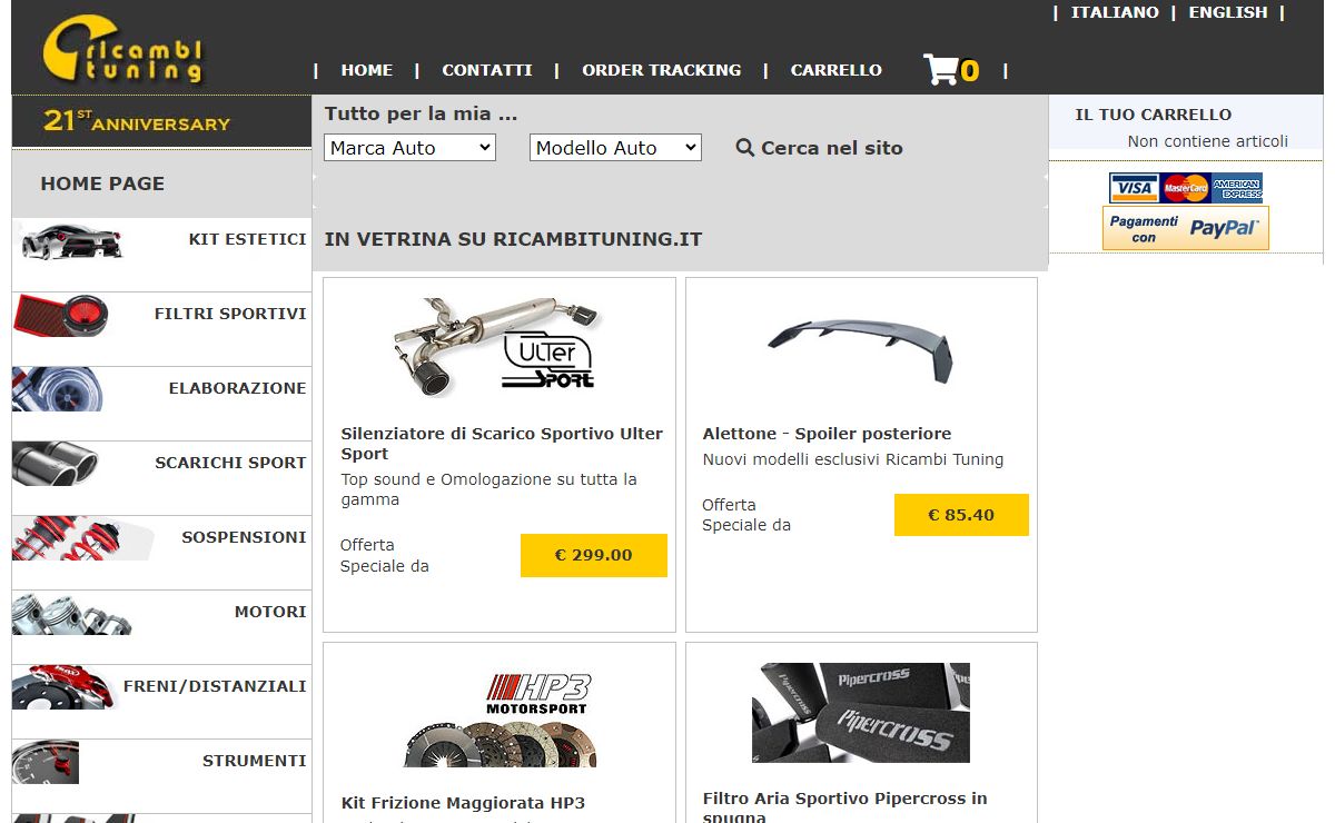 Ricambi Tuning - Dischi freno, filtro aria, ammortizzatori e molle