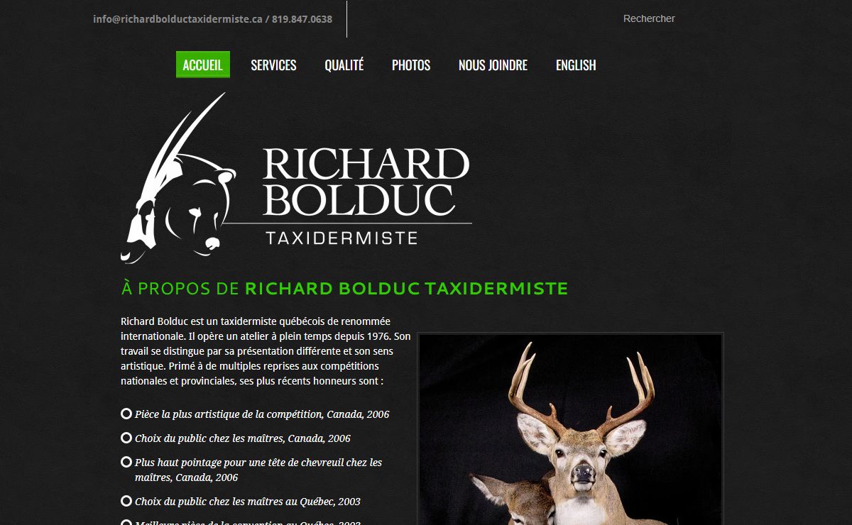 Richard Bolduc Taxidermiste - Taxidermist - Accueil