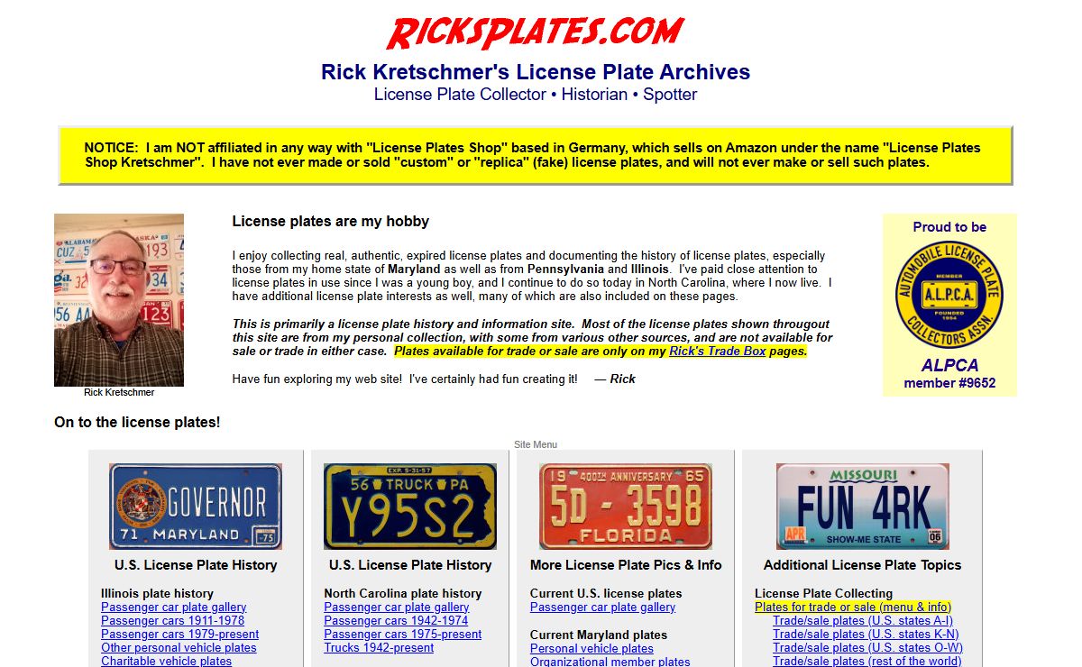 Rick Kretschmer's License Plate Archives