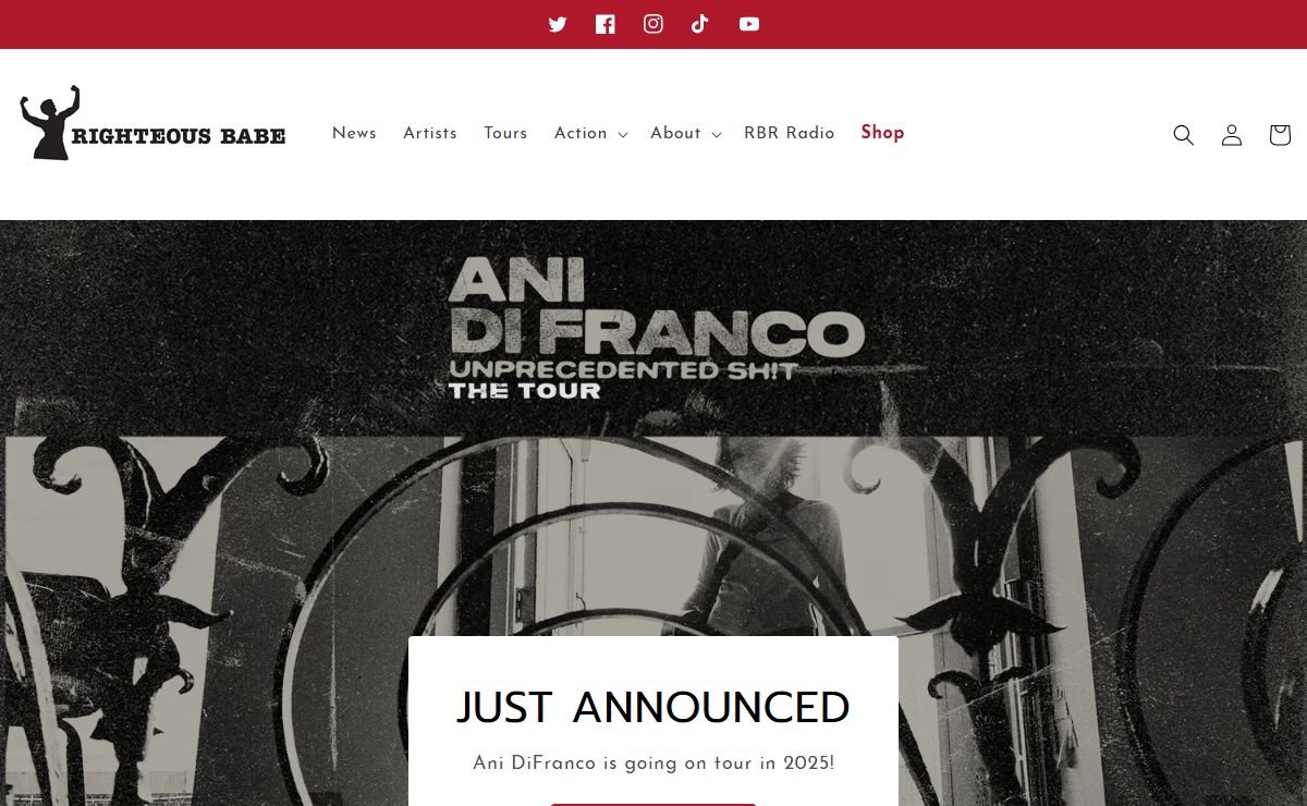 Ani DiFranco and Righteous Babe Records official website