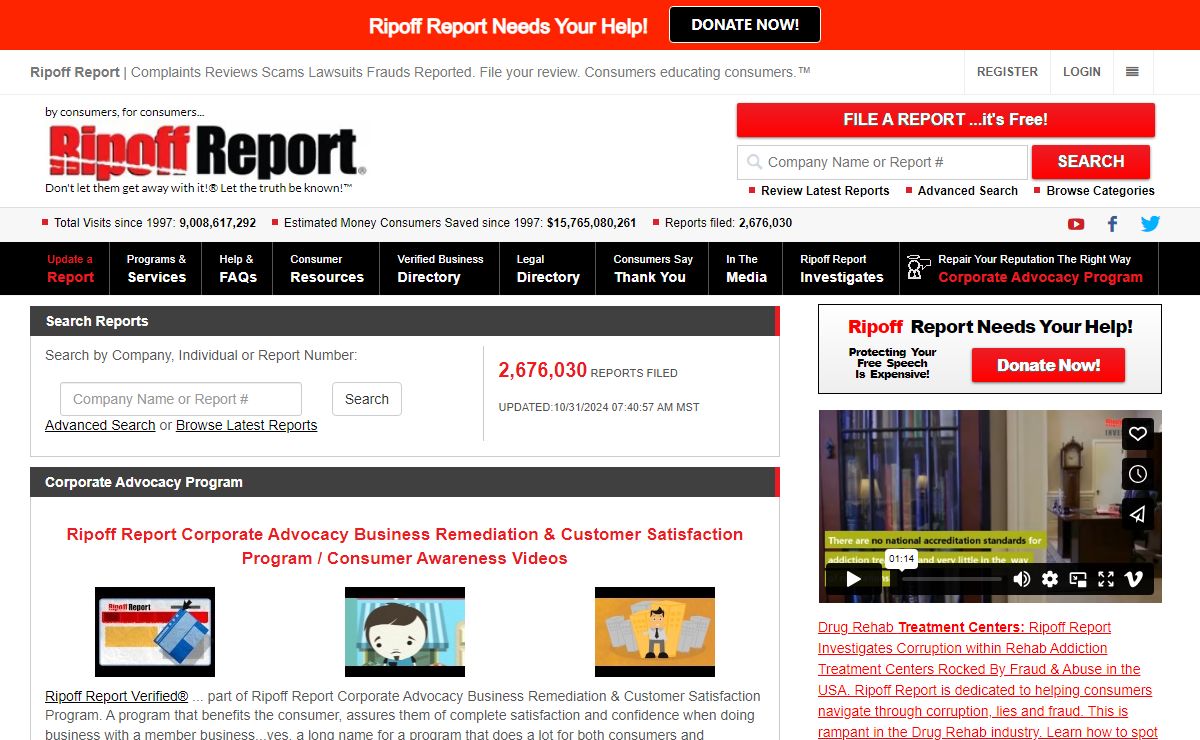 Scams, reviews, complaints, lawsuits and frauds. File a report, post your review. Consumers educating consumers.