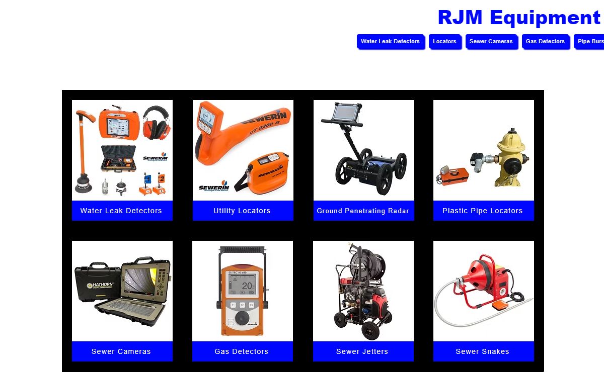 RJM Underground Utility Equipment Sales of Water & Gas Leak Detectors, locators, GPR, cameras, GPS.