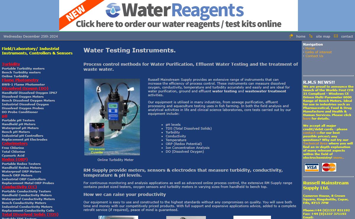 Water Treatment Systems, Turbidity, Conductivity & TDS Meters, Flame Photometer, Colorimeter, PH Testers