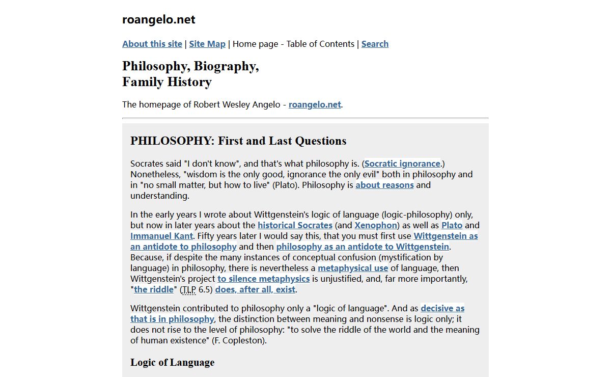 The homepage of Robert Wesley Angelo - roangelo.net - Philosophy, Biography, History