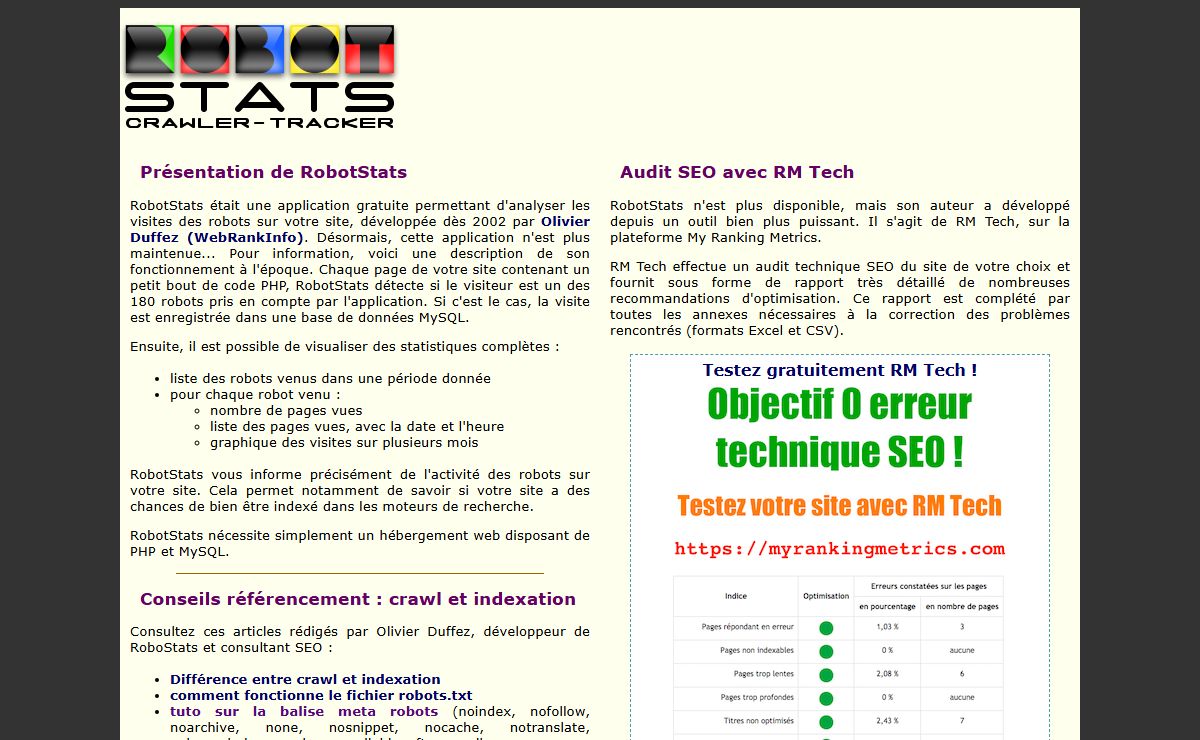 RobotStats : analyse des visites des robots, par Olivier Duffez (WebRankInfo)