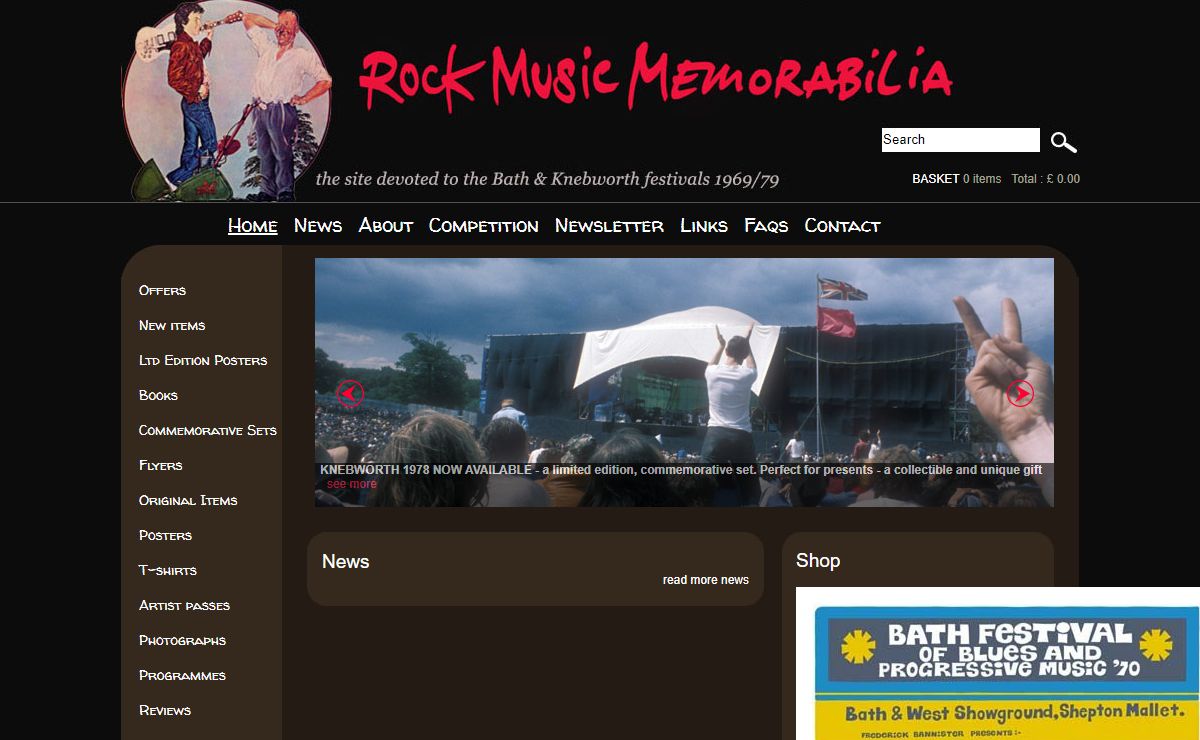 Rock Music Memorabilia - Bath and Knebworth Festivals 1969 - 1979