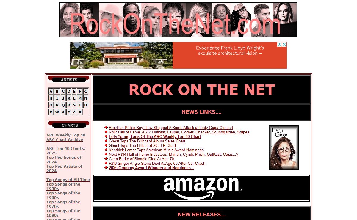 ROCK ON THE NET... your music resource and more - music charts, info pages, live tv and new release info, music news links and more...