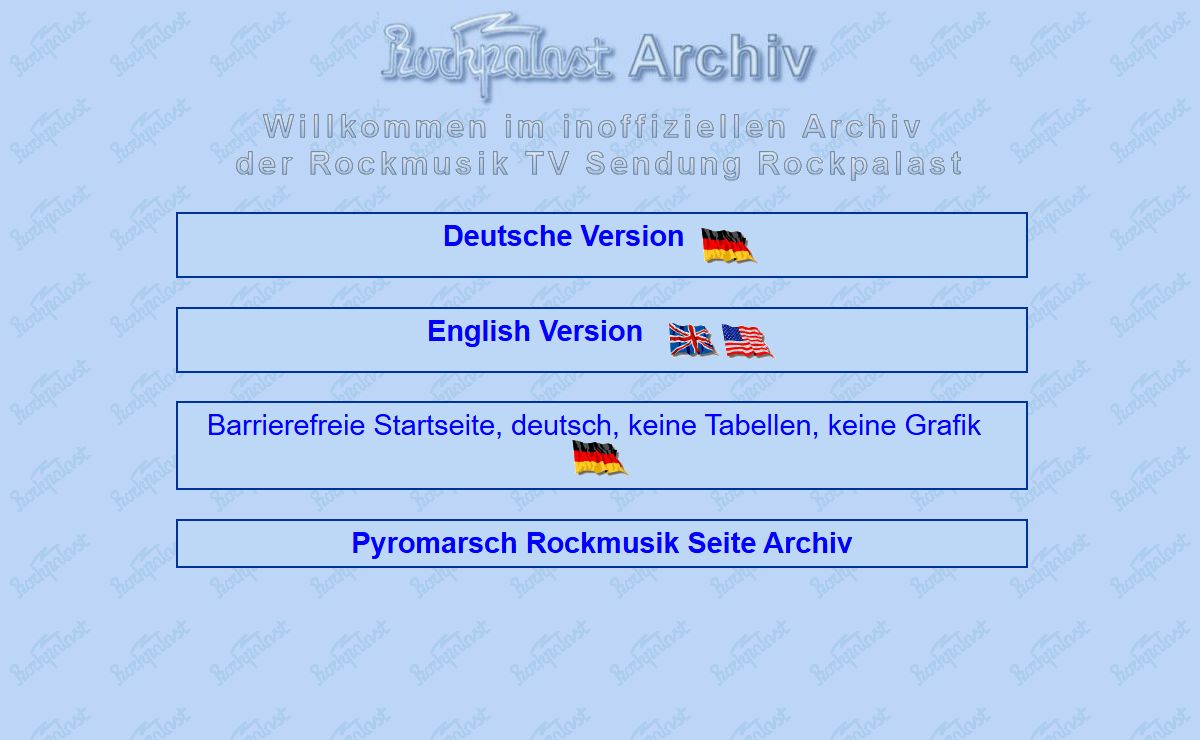 Rockpalast Archiv und Pyromarsch Rockmusik Seite Archiv - Index Page