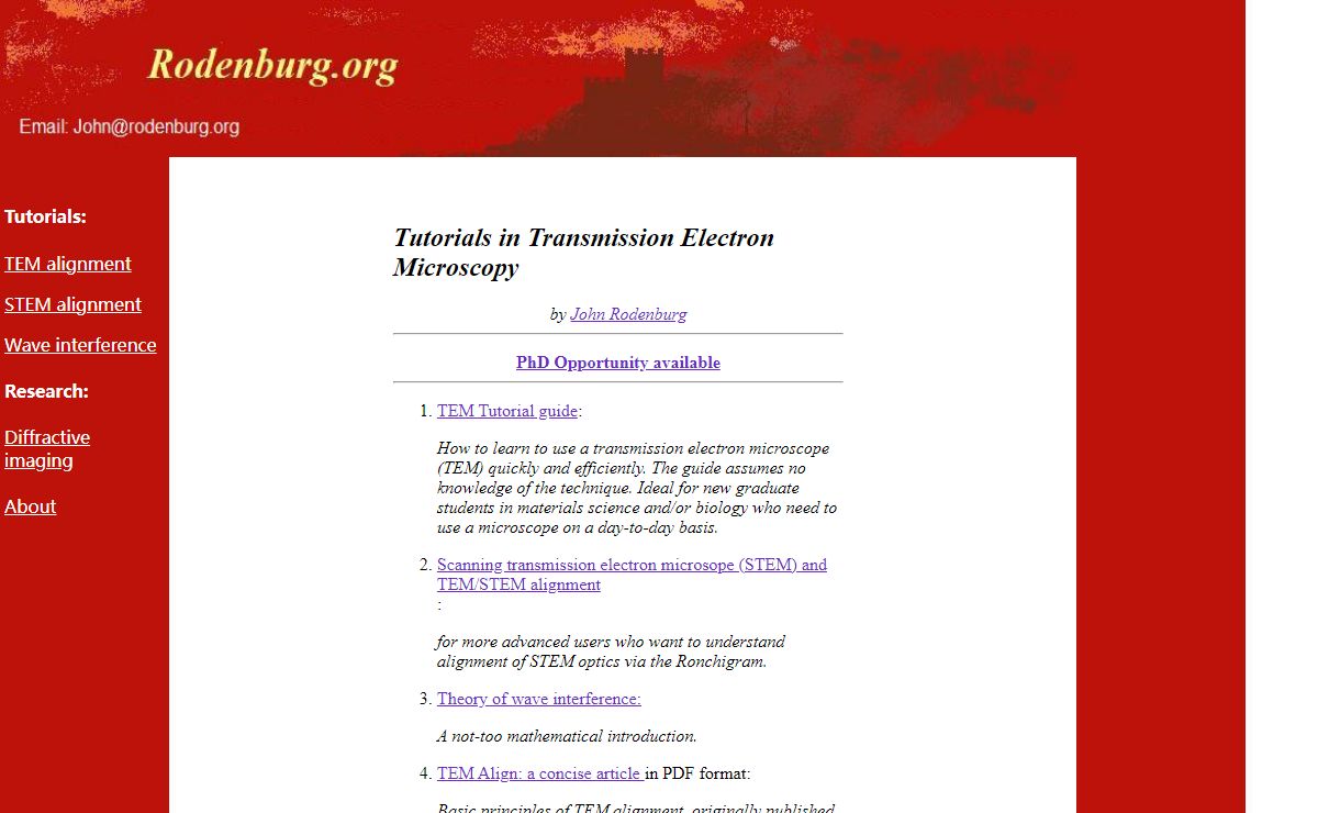 Tutorial courses in transmission electron microscopy