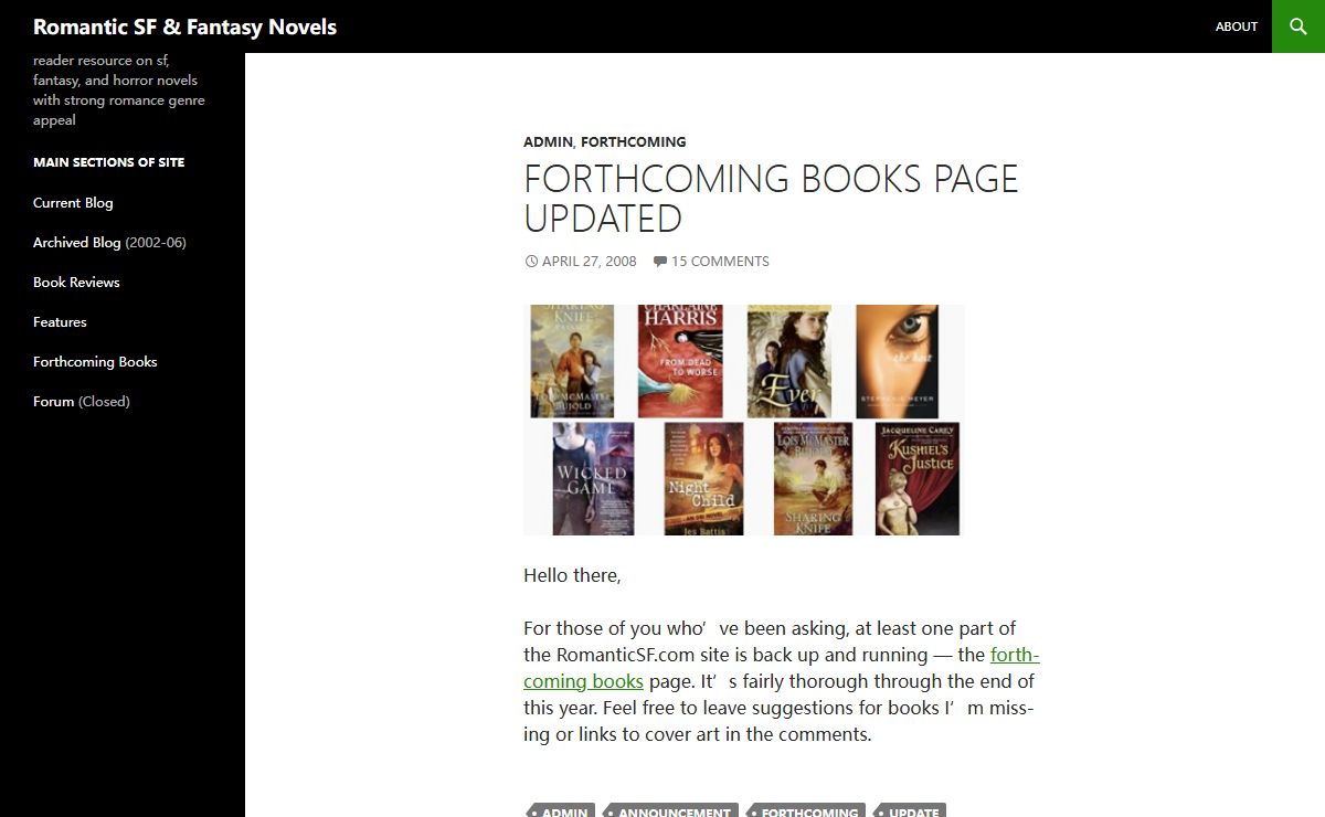 Romantic SF & Fantasy Novels | reader resource on sf, fantasy, and horror novels with strong romance genre appeal