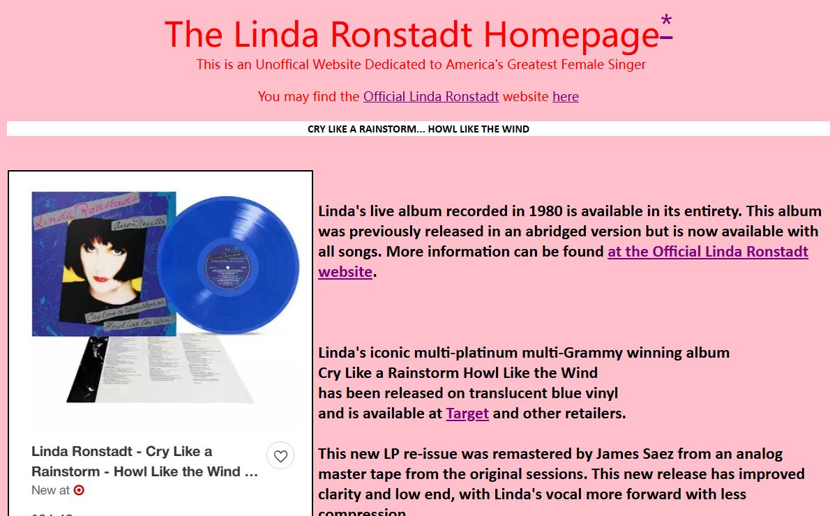 Linda Ronstadt Homepage