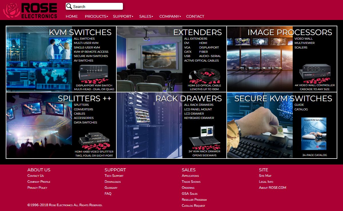 Rose Electronics - Switches Extenders Splitters Videowall Multiviewers Rack Drawers