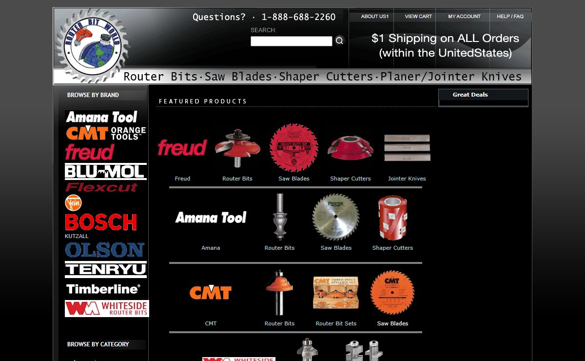 Router Bit World - Freud, CMT, Amana, Bosch, Timberline Router Bits and Saw Blades