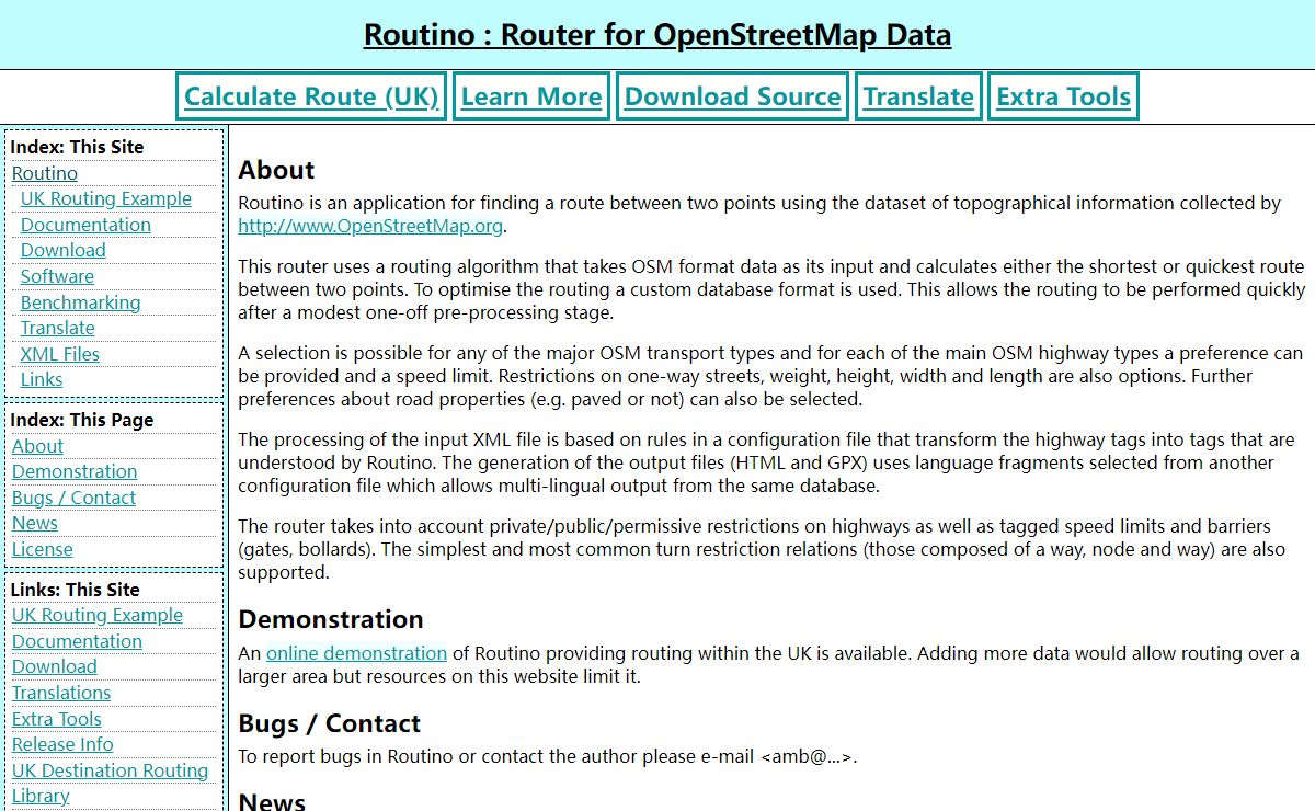 Routino : Router for OpenStreetMap Data