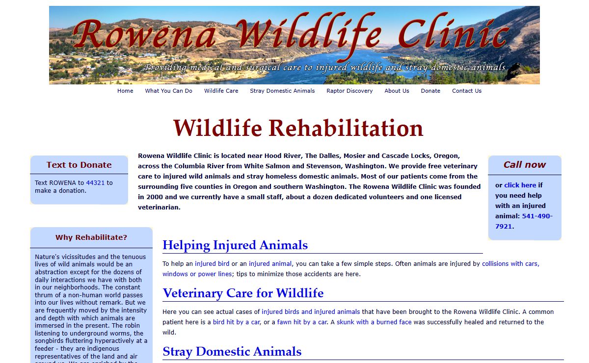 Wildlife Veterinarian | Injured Wild Animals, Birds and Stray Domestic Animals | Rowena Wildlife Clinic, The Dalles, Oregon OR