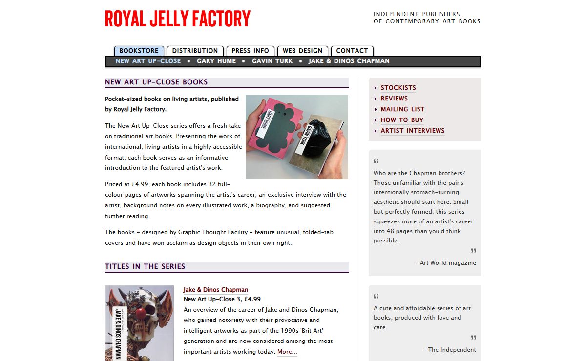 Royal Jelly Factory : Bookstore : New Art Up-Close - Contemporary art books on Gary Hume, Gavin Turk, Jake and Dinos Chapman