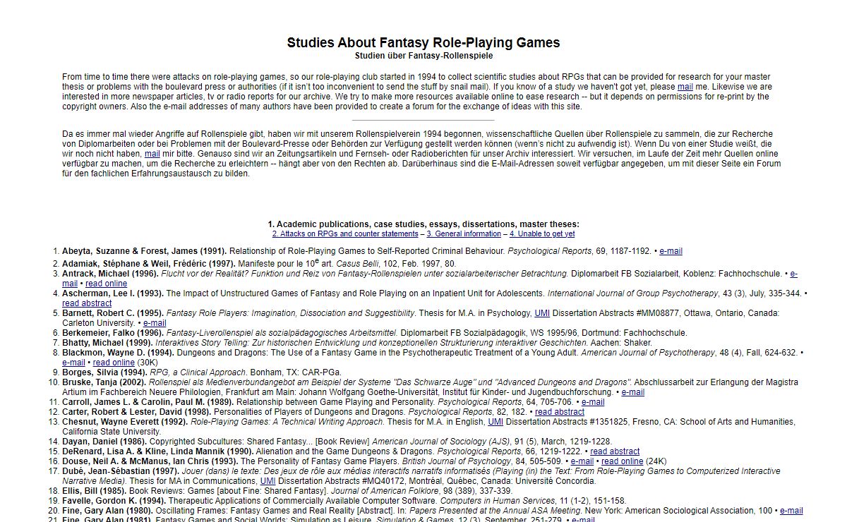 Studies About Fantasy Role-Playing Games