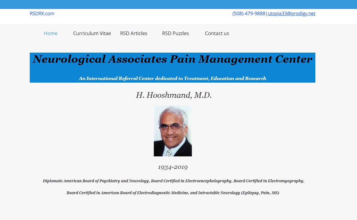 Reflex Sympathetic Dystrophy(RSD) | Complex Regional Pain Syndrome(CRPS) | Dr. H. Hooshmand | Neurological Associates Pain Management Center | RSD Puzzles | Electrical Injuries | Venipuncture CRPS II | Thermography | RSD-CRPS Medical Articles