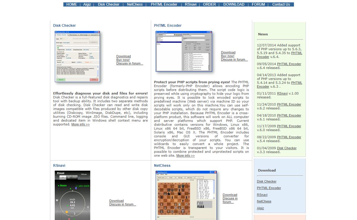 Welcome to RS Software Lab web site! Algiz, Disk Checker, NetChess, PHTML Encoder (formerly - PHP Encoder )