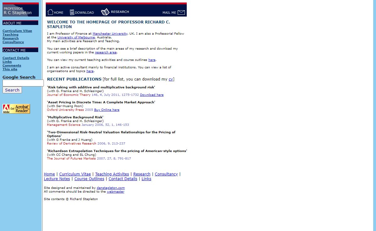 Richard Stapleton - Professor of Finance - Homepage