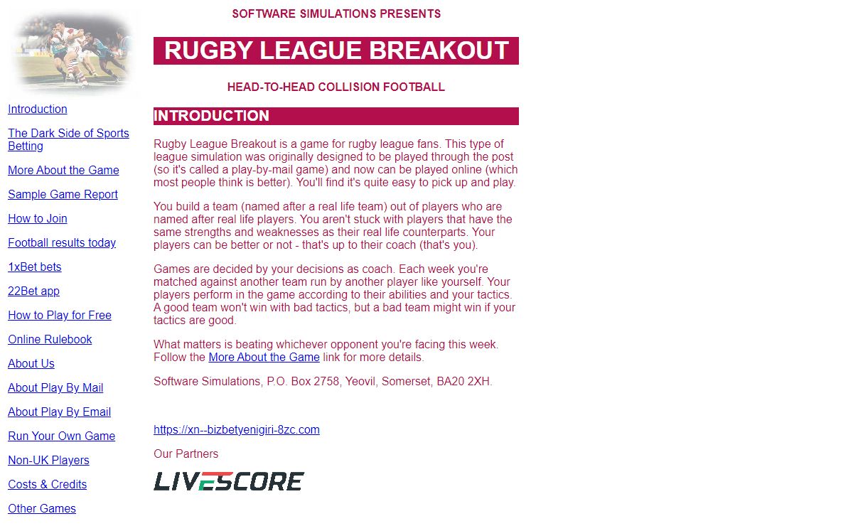Rugby League Breakout at Software Simulations
