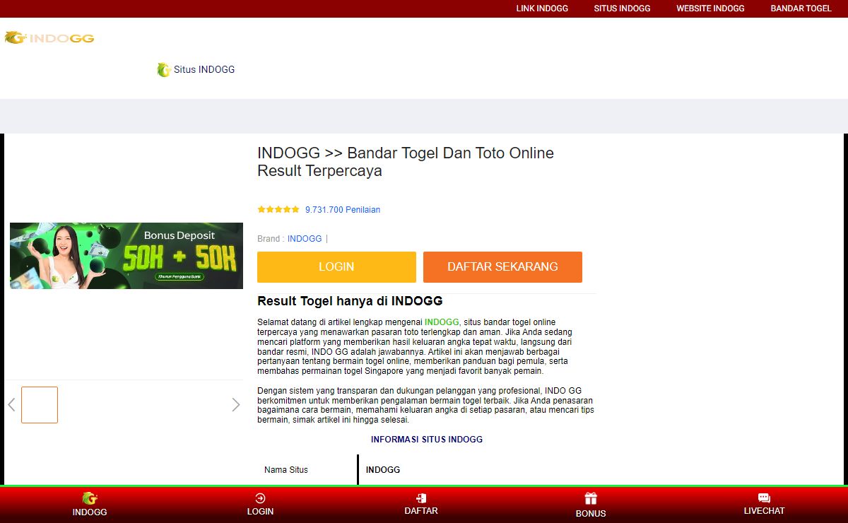 INDOGG >> Bandar Togel Dan Toto Online Result Terpercaya