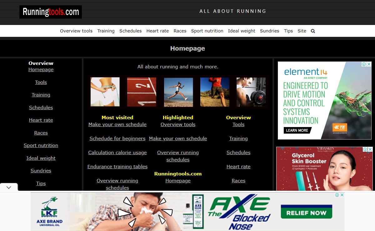 Runningtools.com: Running schedules, Fatpercentage, Run training, Running training, Jogging, Heart rate monitor, Ideal Weight.