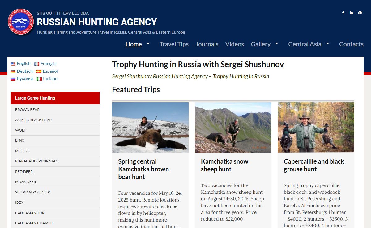 Sergei Shushunov Hunting Fishing and Adventure Travel in Russia