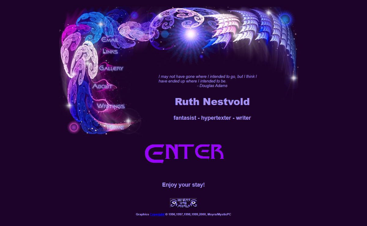 Ruth Nestvold, writer of science fiction, hyperfiction, and fantasy