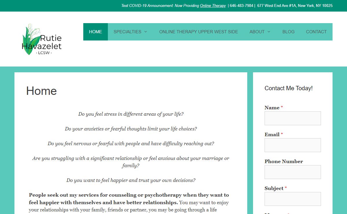 Counseling - Rutie Havazelet, LCSW - Upper West Side, NYC