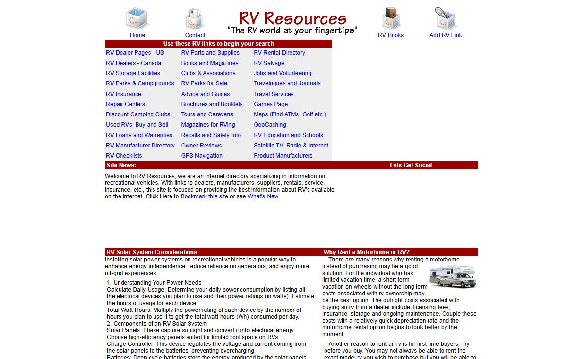 RV Resources RV dealers rentals supplies insurance more