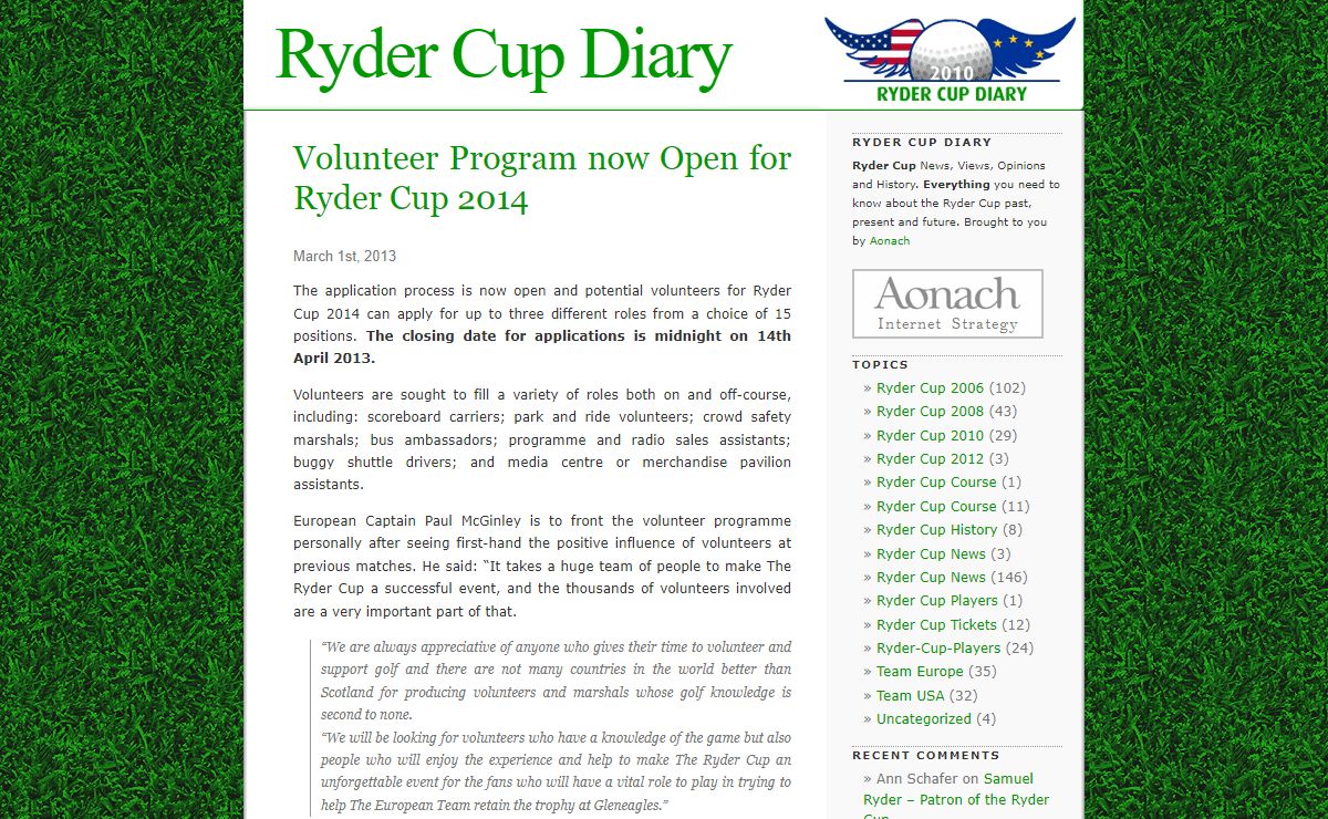 Ryder Cup Diary