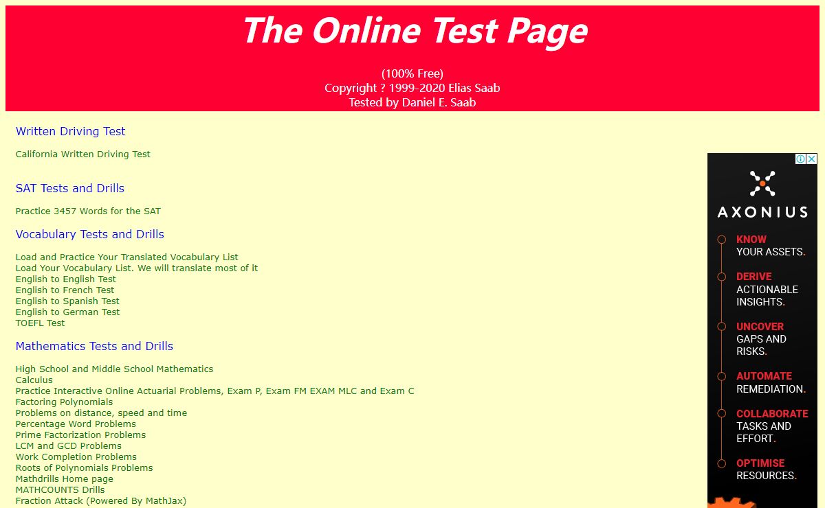 The OnLine Test Page 100% Free(SAT, ACT,SOA EXAM P, EXAM FM, EXAM MLC, EXAM C)