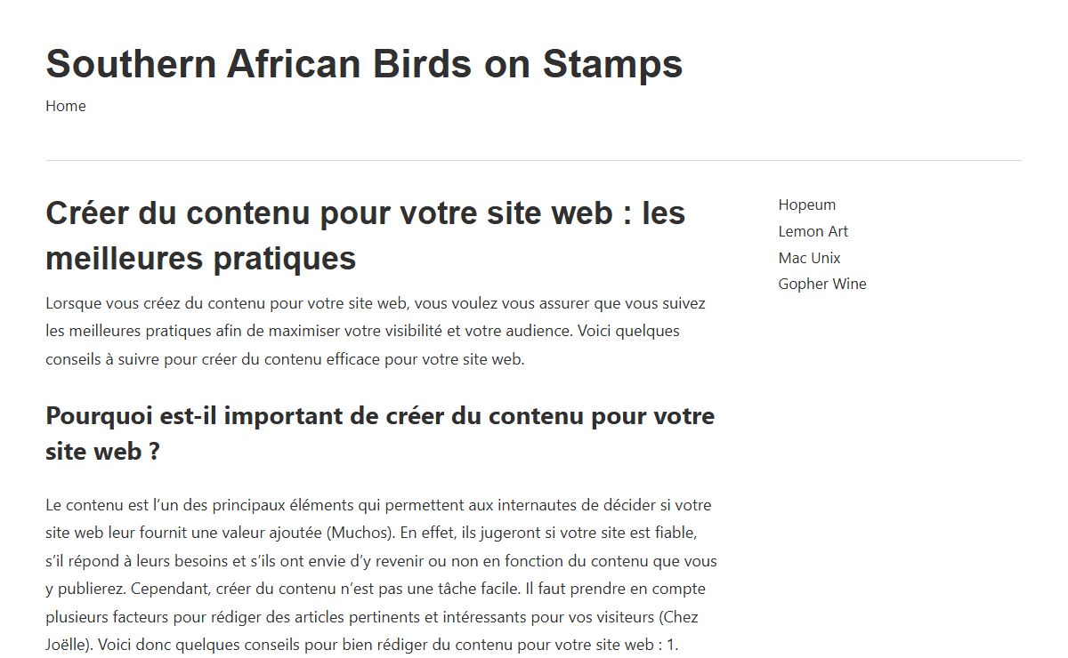 Créer du contenu pour votre site web : les meilleures pratiques - Southern African Birds on Stamps