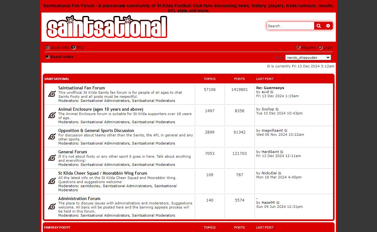 Saintsational Fan Forum - Index page