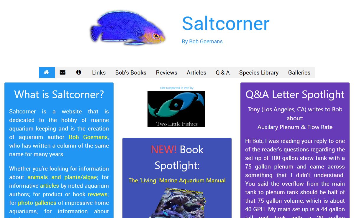 Welcome to Saltcorner! A saltwater aquarium reference site for hobbyists.