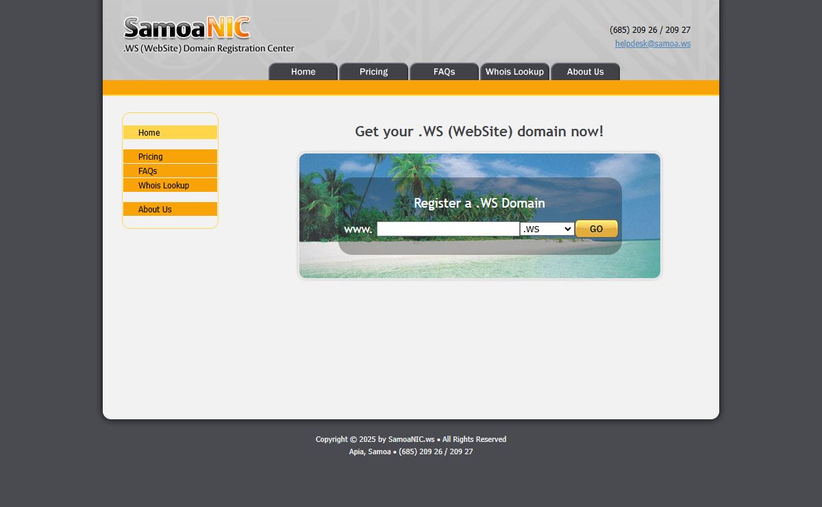 SamoaNIC.ws — .WS (WebSite) Domain Registration Center