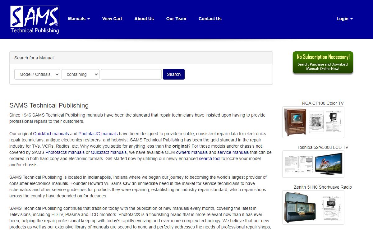 Where the pros shop for Photofact manuals, Quickfact manuals, service manuals and owners manuals | SAMS Technical Publishing