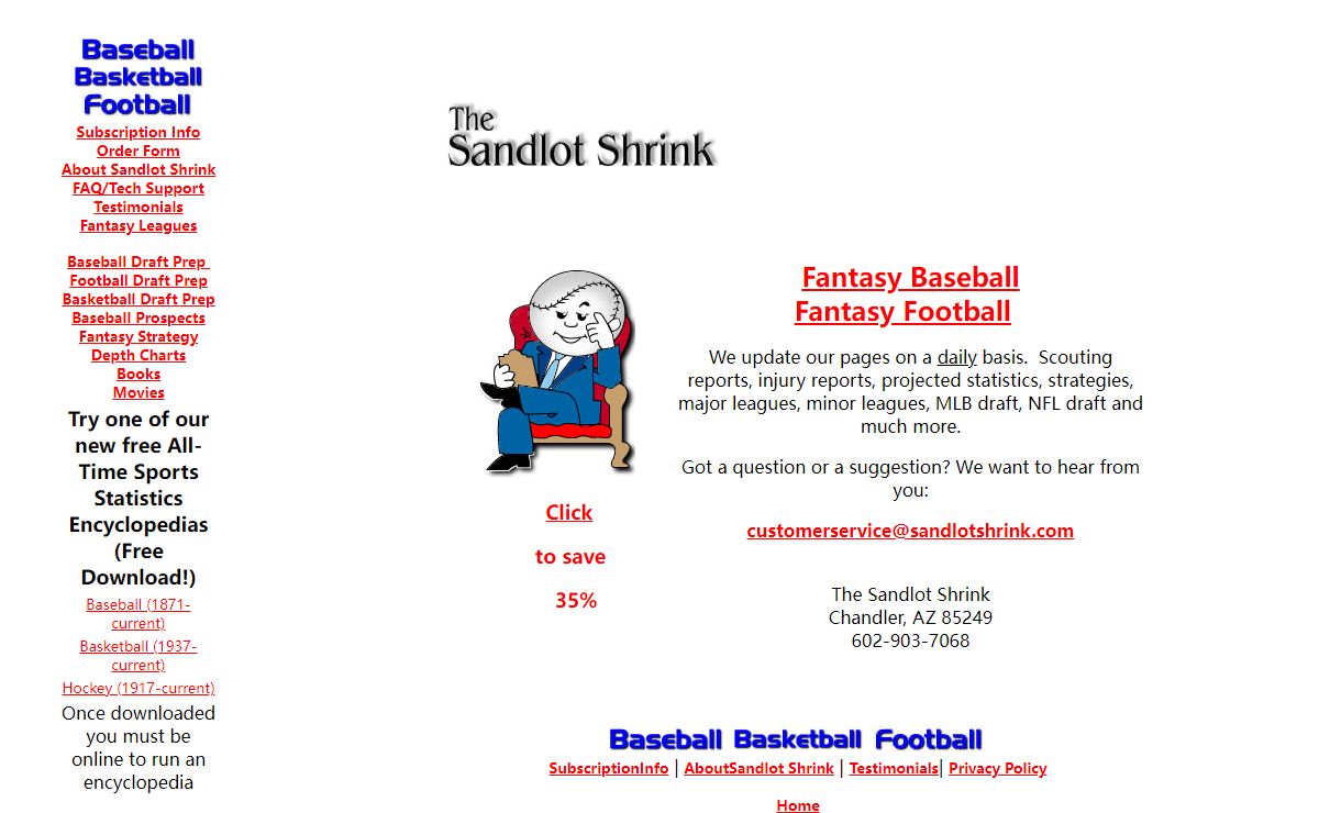 The Sandlot Shrink Fantasy Sports Advisors and Statistics