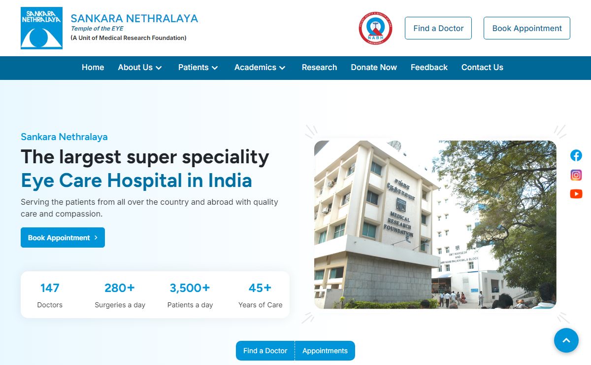 Welcome to Sankara Nethralaya: India's Largest Super Speciality Eye Care Hospital