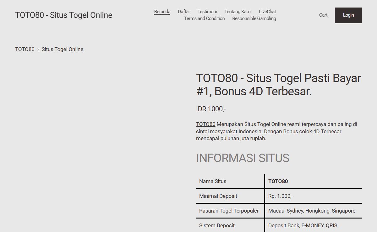 TOTO80 - Situs Togel Pasti Bayar #1, Bonus 4D Terbesar.
