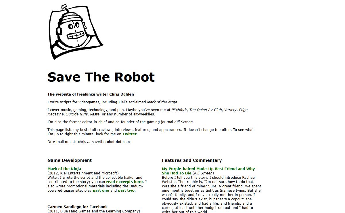 Save the Robot - The Website of Freelance Writer Chris Dahlen