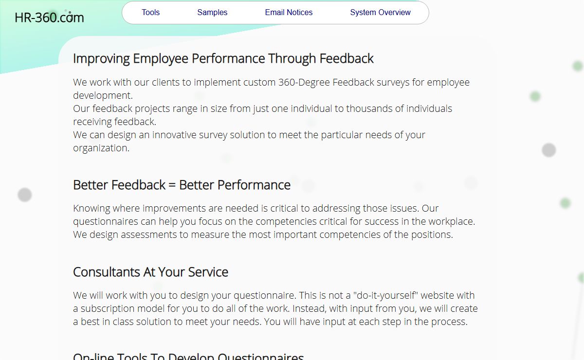 HR-360; Feedback Surveys (assessments) on the Internet; Resources and Tools