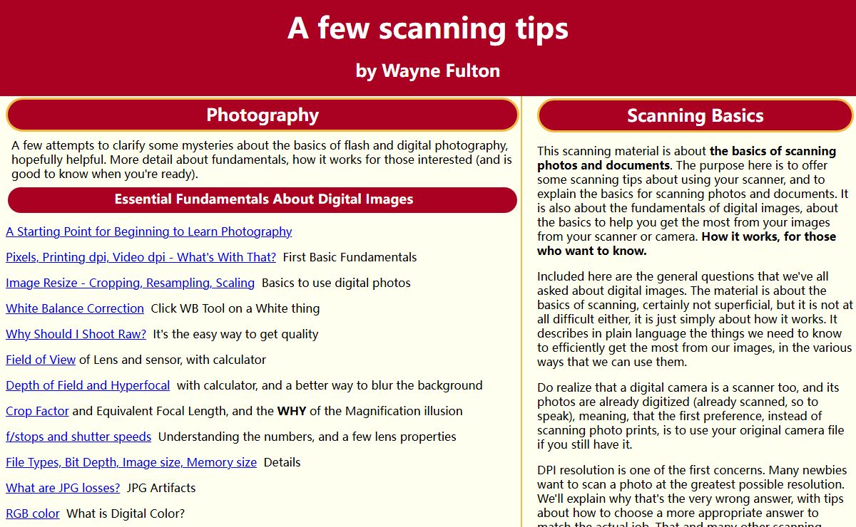 Digital Image Basics 101 - All about images from cameras and scanning