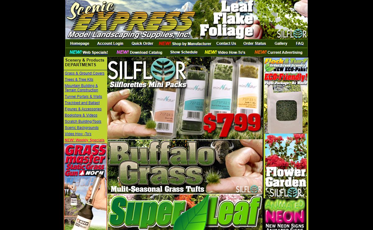 Scenic Express! The Largest Selection of Scale Model Railroad Scenery on the Web.