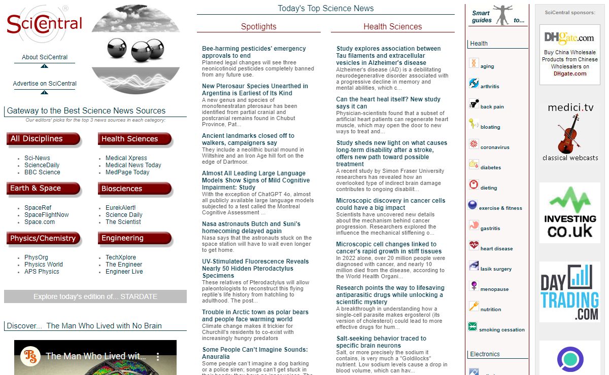 SciCentral: Gateway to the best science news sources