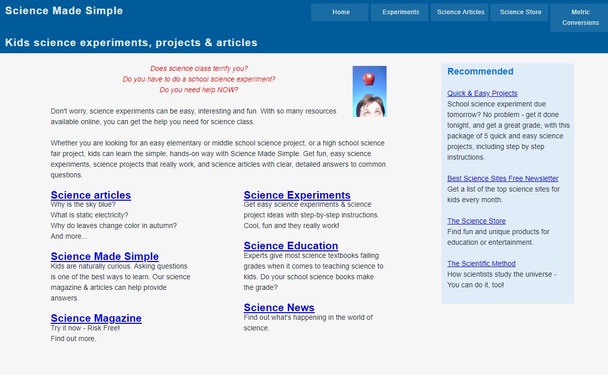 Simple kids science experiments, science projects, science articles & magazine
