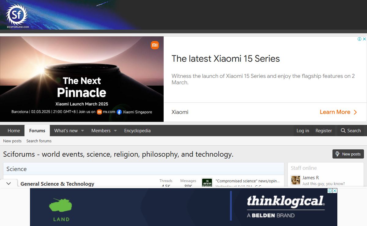 Sciforums - world events, science, religion, philosophy, and technology.