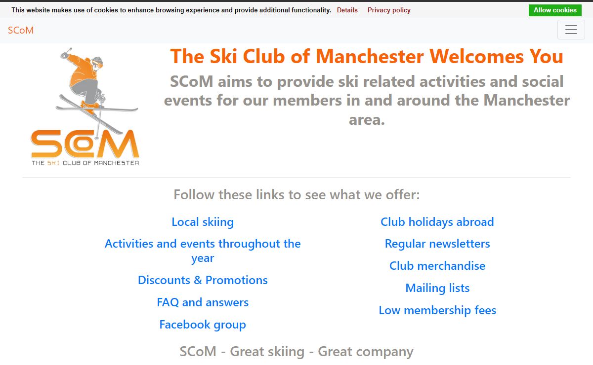 Ski Club of Manchester, North West England, UK, home page