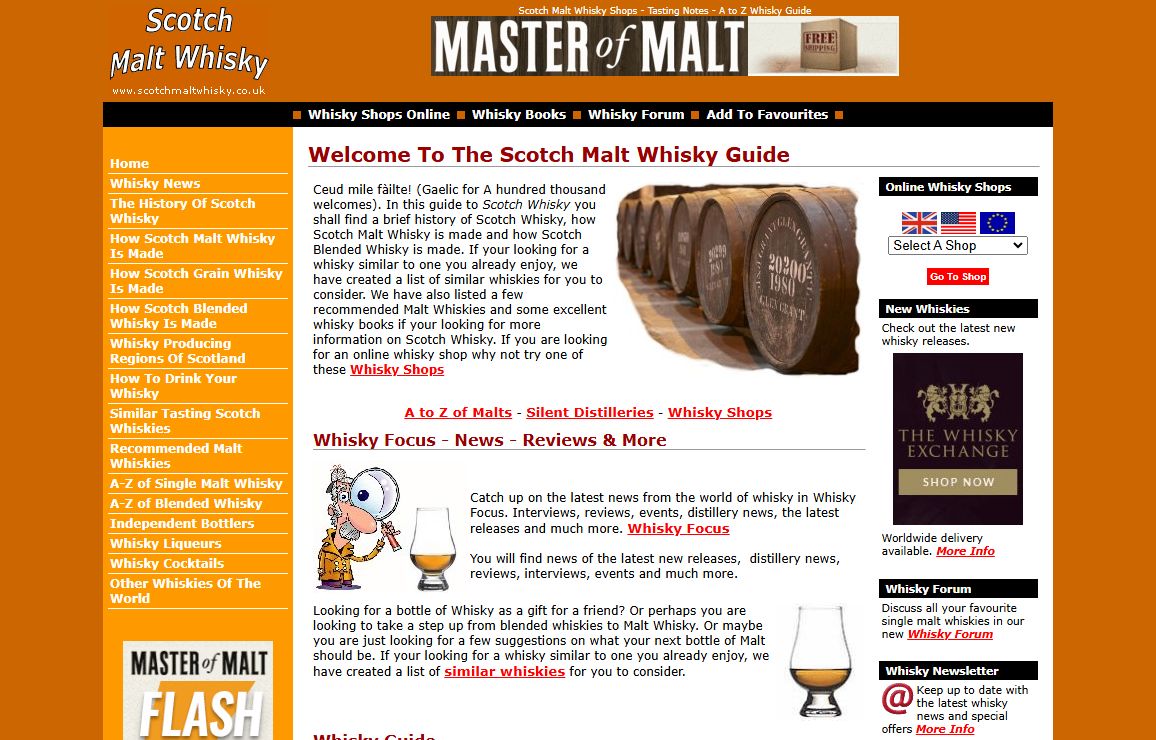 Scotch Malt Whisky Shops Tasting Notes - A to Z of Whiskies